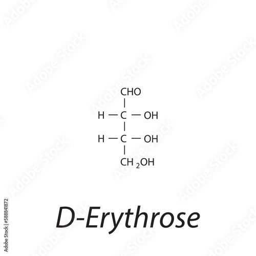 Straight chain form chemical structure of D-Erythrose sugar. Scientific vector illustration on white background.