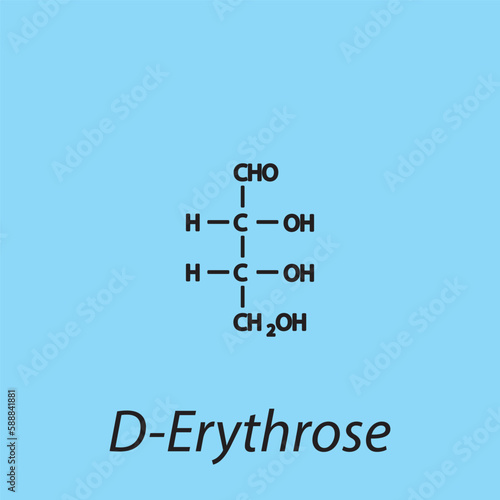 Straight chain form chemical structure of D-Erythrose sugar. Scientific vector illustration on blue background.