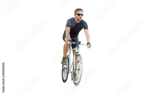 Cyclist riding a single speed bicycle - isolated from background photo
