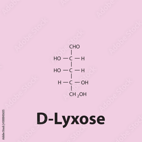 Straight chain form chemical structure of D-Lyxose sugar. Scientific vector illustration on pink background.