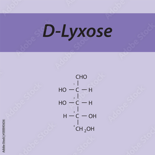 Straight chain form chemical structure of D-Lyxose sugar. Scientific vector illustration on purple background, carbon numbering.