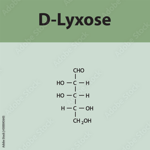 Straight chain form chemical structure of D-Lyxose sugar. Scientific vector illustration on green background.