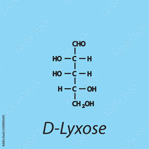 Straight chain form chemical structure of D-Lyxose sugar. Scientific vector illustration on blue background.