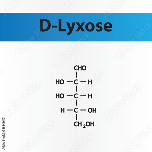Straight chain form chemical structure of D-Lyxose sugar. Scientific vector illustration on white and blue background.