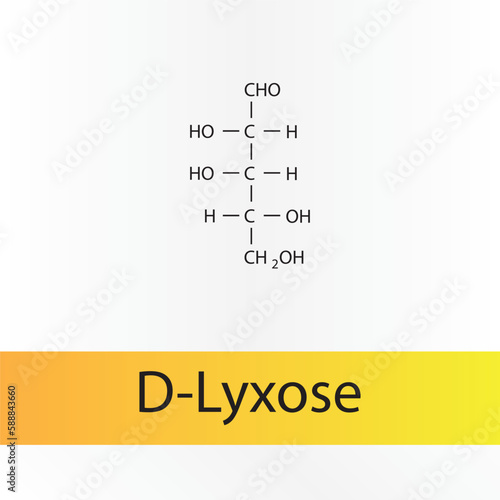 Straight chain form chemical structure of D-Lyxose sugar. Scientific vector illustration on white and orange background.