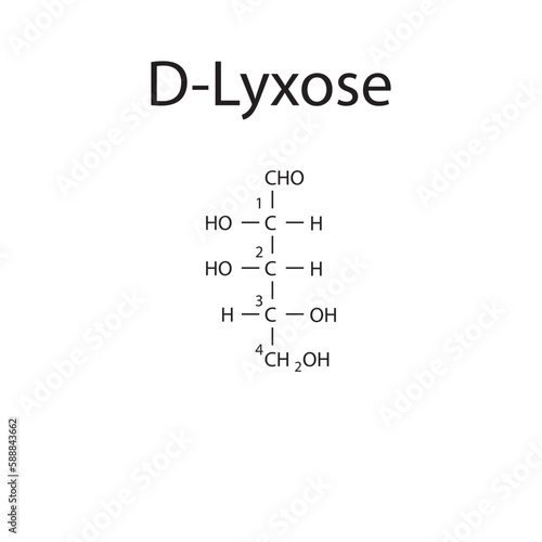 Straight chain form chemical structure of D-Lyxose sugar. Scientific vector illustration on white background, with carbon numbering.