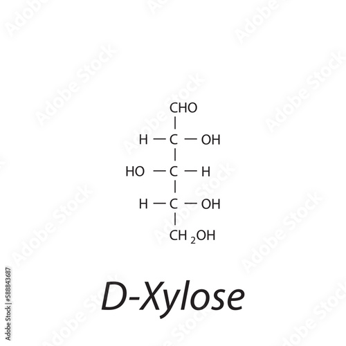 Straight chain form chemical structure of D-Xylose sugar. Scientific vector illustration on white background.