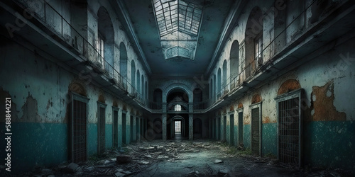 Abandoned Prison: Empty Cells & Broken Shackles Generative AI