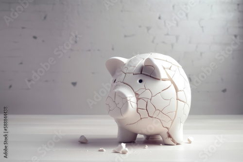 A sad piggy bank with cracks and a plaster indicates insolvency created with generative AI technology.