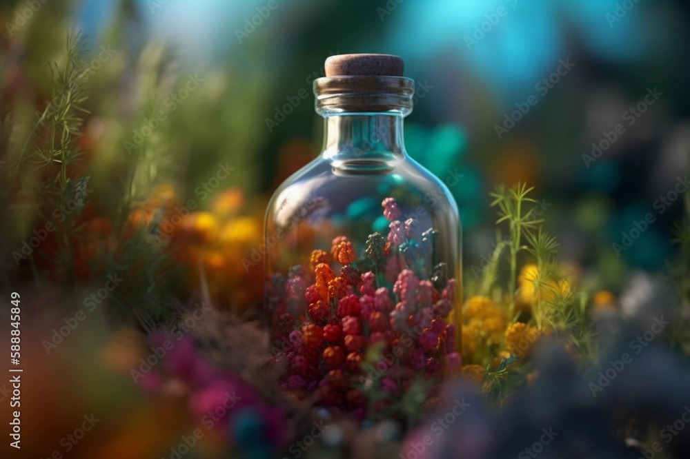 Bottle Illustration Background with Herbal Essences. Healthy Liquid. Created by Generative AI Bottle Illustration Background with Herbal Essences. Healthy Liquid. Created by Generative AI