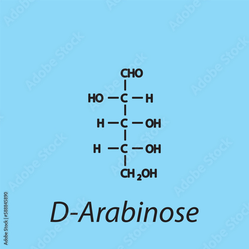 Straight chain form chemical structure of D-Arabinose sugar. Scientific vector illustration on blue background.