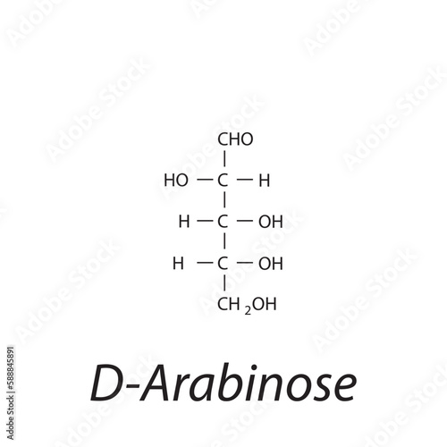 Straight chain form chemical structure of D-Arabinose sugar. Scientific vector illustration on white background.