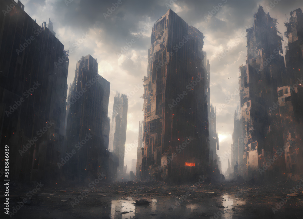 apocalypse city (fantastic atmosphere, masterpiece, best quality, full ...