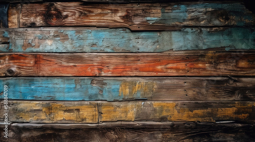 Wooden background. Old wooden wall of a rustic house with texture. Generative Ai