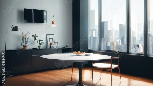House minimalist interior with modern furniture design concept. Generative AI © Fernando