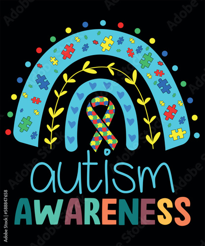 autism awareness t-shirt, autism mom shirt, autism awareness puzzle rainbow print template, cute heart for autism kids, world autism awareness day-shirt design
