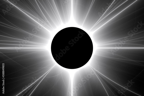 White pattern of crooked rays with a hole on a black background. Abstract fractal 3D rendering