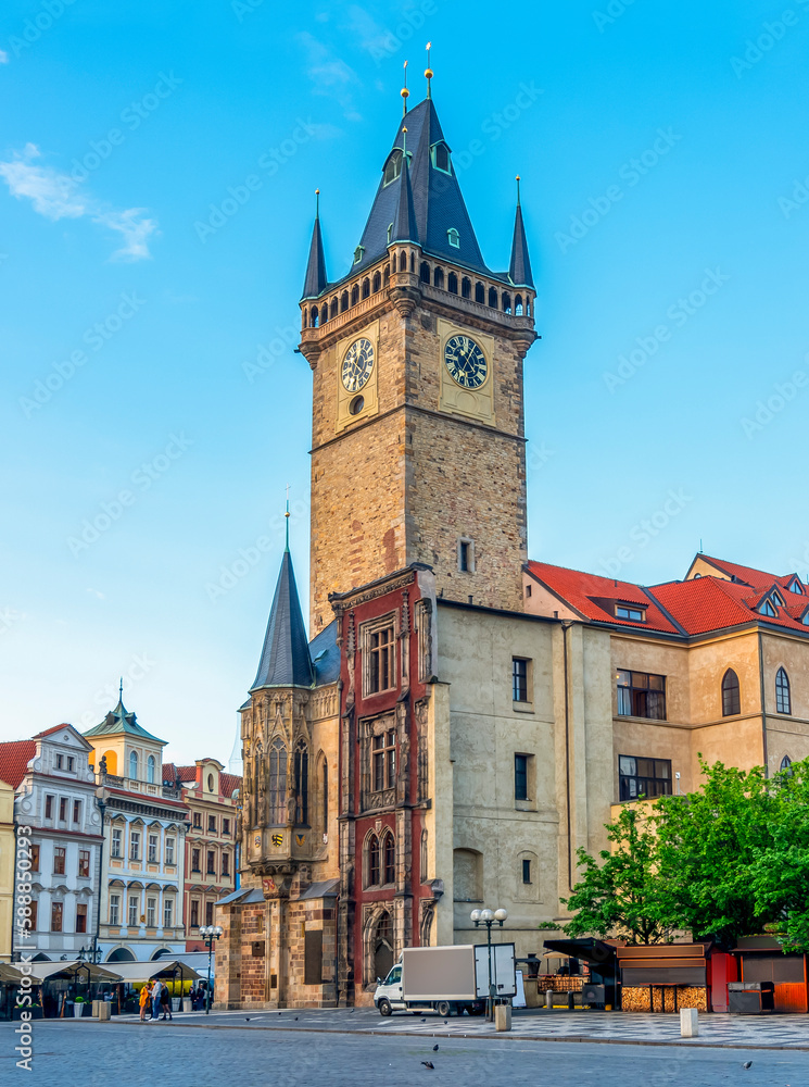 City Hall tower on Old town square, Prague, Czech Republic