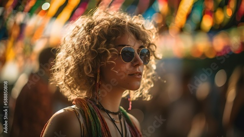Joyful Woman Dancing at Sunlit Music Festival