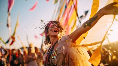 Radiant Woman Dancing at Sunlit Music Festival photo