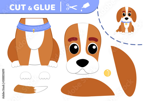 Cute puppy. Cut and glue. Gog. Application work. Paper game. Vector
