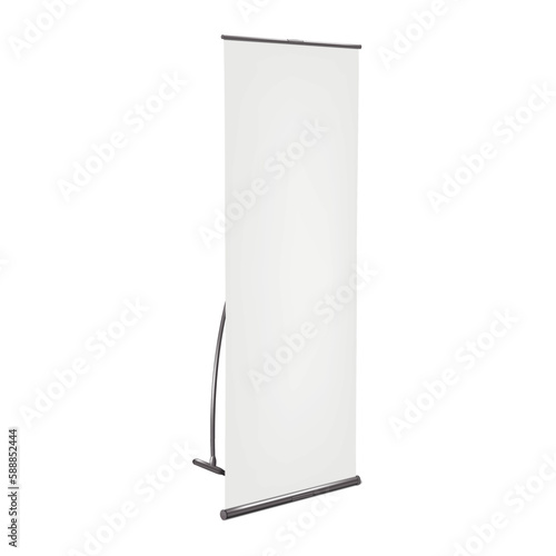 Blank vertical L-banner stand vector mockup. White vertical advertising display mock-up