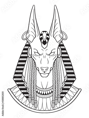 Anubis ancient Egyptian jackal god in gothic style hand drawn vector illustration