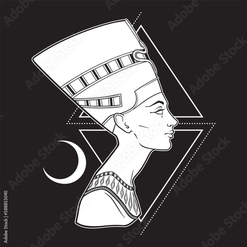 Nefertiti ancient Egyptian queen in gothic style hand drawn vector illustration
