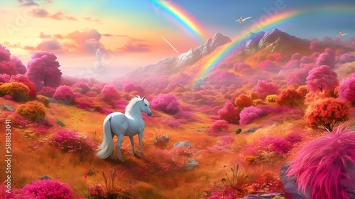 Generative AI. Unicorn on a flowering meadow © TrySmartArt