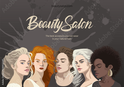 Group portrait of a five beautiful girls with various hair color and style