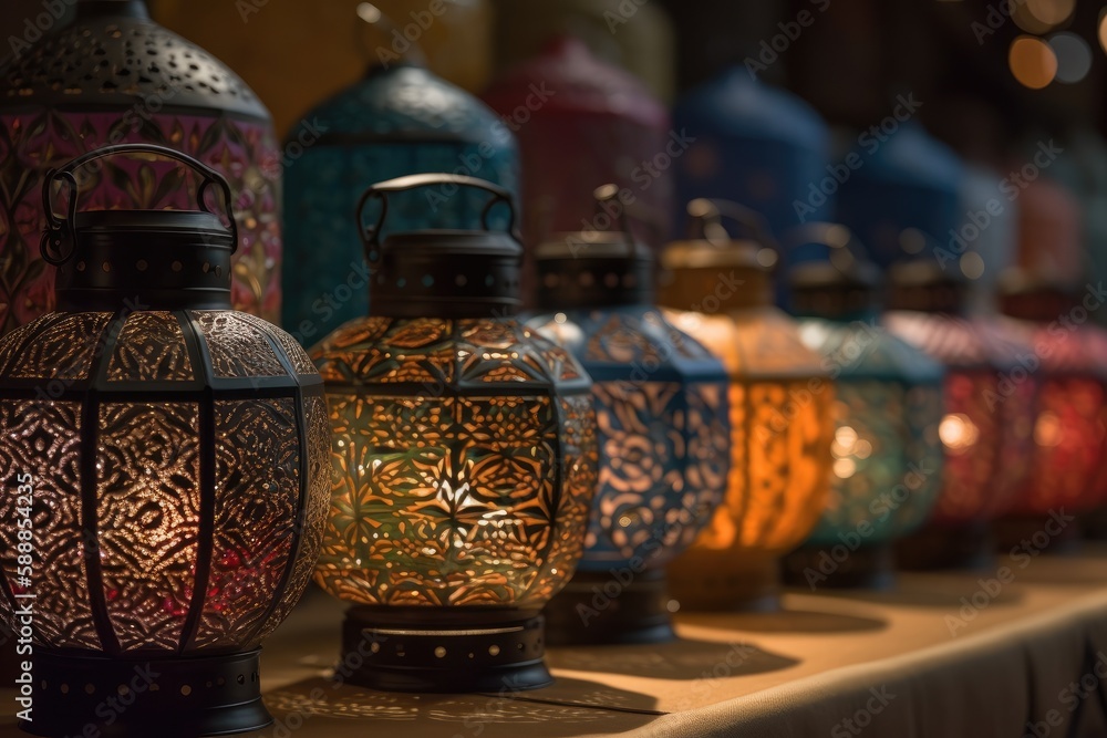 Decorative Lanterns With Intricate Patterns. Generative AI Decorative Lanterns With Intricate Patterns. Generative AI