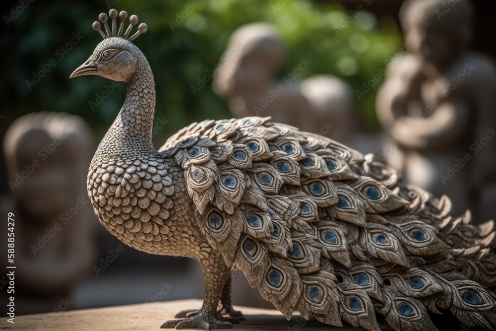 Statue Of Peacock With Intricate Design. Generative AI Statue Of Peacock With Intricate Design. Generative AI