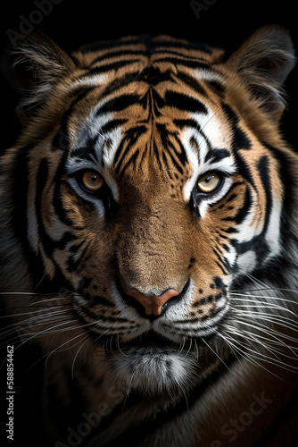 portrait of a bengal tiger isolated on black background. Generative Ai