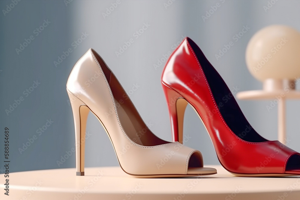 Modern women's shoe store, super photo realistic background. Generative ai illustration Modern women's shoe store, super photo realistic background. Generative ai illustration