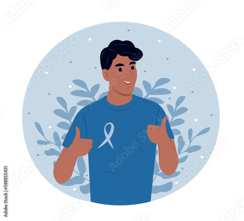 June 11 - World Prostate Cancer Day. Black mans and a symbol of mens health.Prostate cancer awareness ribbon with. Flat vector illustration.