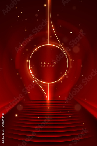 Abstract red and gold background with stairs and light effect
