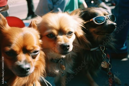 Stylish Pups in Sunglasses: An Urban Park Gathering