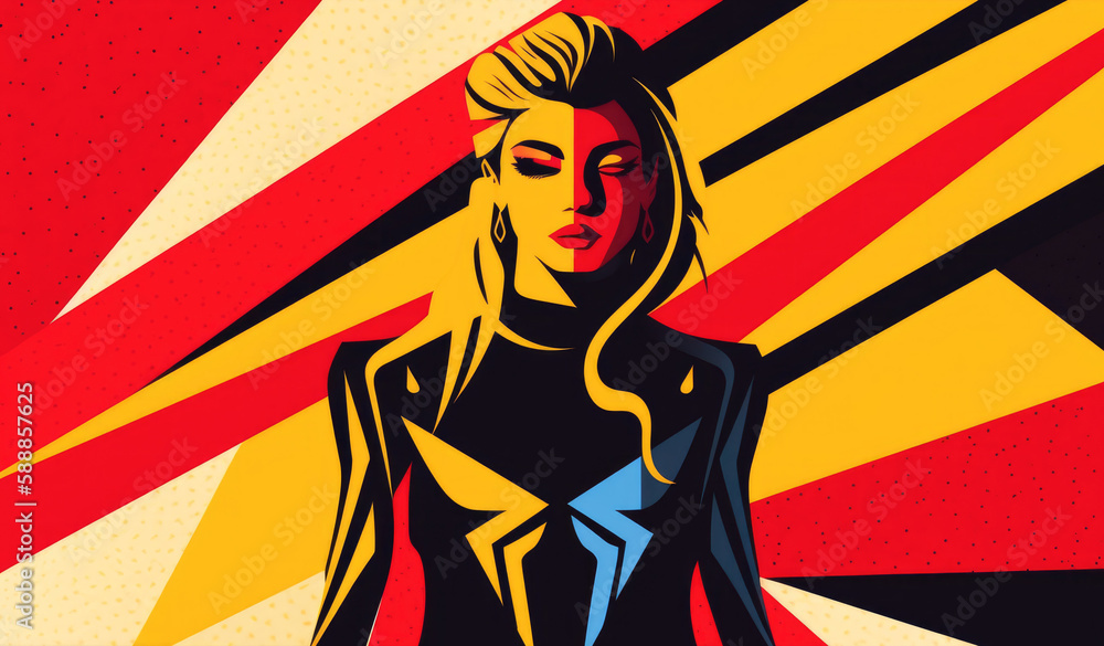 A woman's portrait in a surreal style. Collage of girl's portrait. Contemporary art illustration. Pop art style with a solid background, different elements and symbols. Generative AI A woman's portrait in a surreal style. Collage of girl's portrait. Contemporary art illustration. Pop art style with a solid background, different elements and symbols. Generative AI