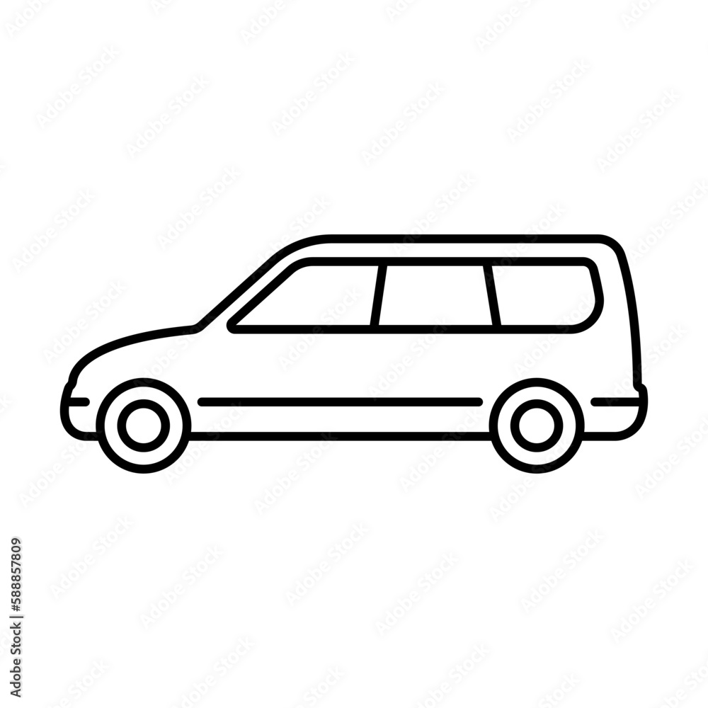 Car icon. Black contour linear silhouette. Side view. Vector simple flat graphic illustration. Isolated object on a white background. Isolate.