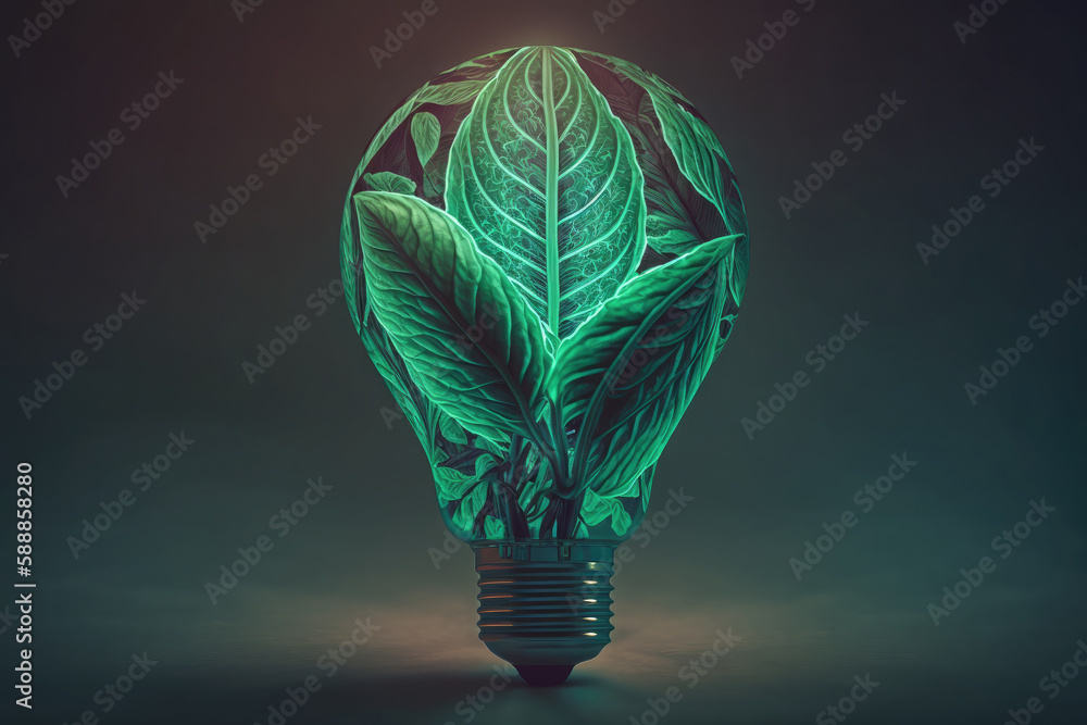 AI generated electric lamp of green energy saving and environmental ...