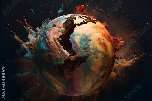 earth in space surrounded by a color explosion, colorful wallpaper