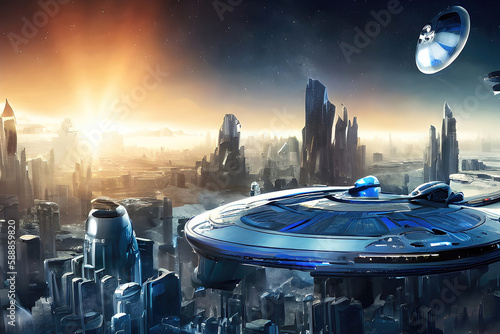 Future city 3D scene. Futur...