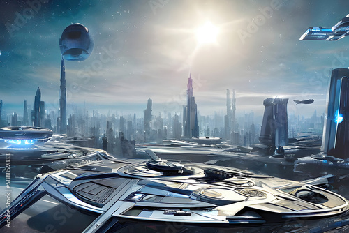 Future city 3D scene. Futur...