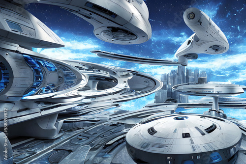 Future city 3D scene. Futur...