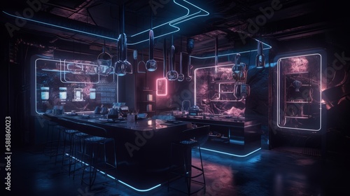 Explore A Neon-Lit Future With AI-Powered Robotic Chefs At An Unforgettable Night-Time Restaurant Offering Personalized Recommendations, Generative AI © Georgy
