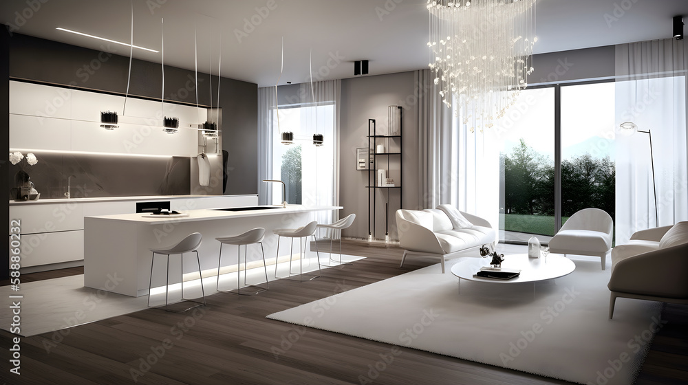 Generattive ai ilustrations, living room design, in black and white Generattive ai ilustrations, living room design, in black and white