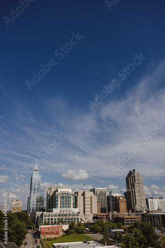 City skyline with blue skies of downtown Raleigh NC photo