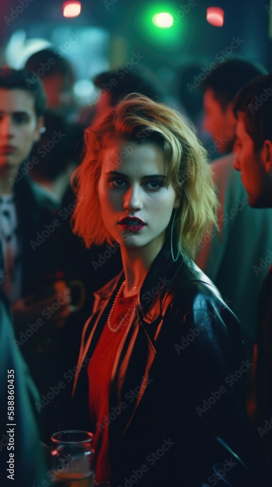 The 1990s, a portrait of a woman in a nightclub. AI-generated The 1990s, a portrait of a woman in a nightclub. AI-generated