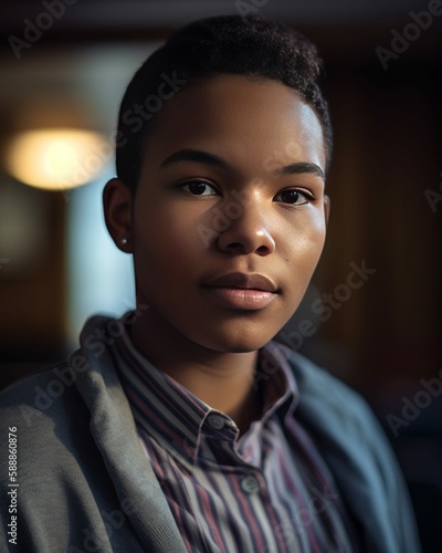 Gender Ambiguous Young Person in Professional Attire Photorealistic Portrait Illustration [Generative AI]