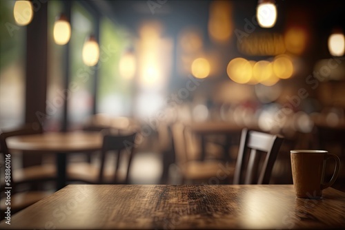 Blurred background of a cafe or restaurant features an empty. ai generative © Anna